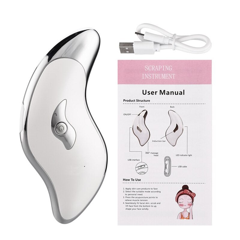 Guasha Face Lifting Tool showcasing its ergonomic design and features for skin care massage.