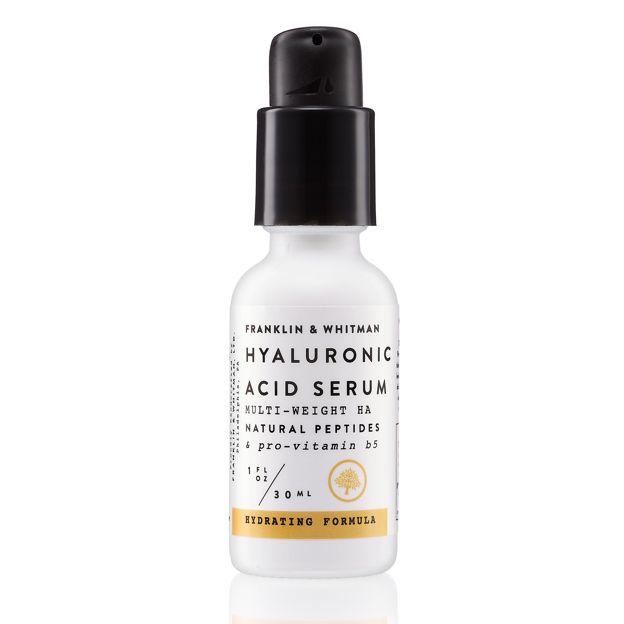 A bottle of Hyaluronic Acid Serum with a dropper, showcasing its rich, thick texture, surrounded by fresh ingredients.