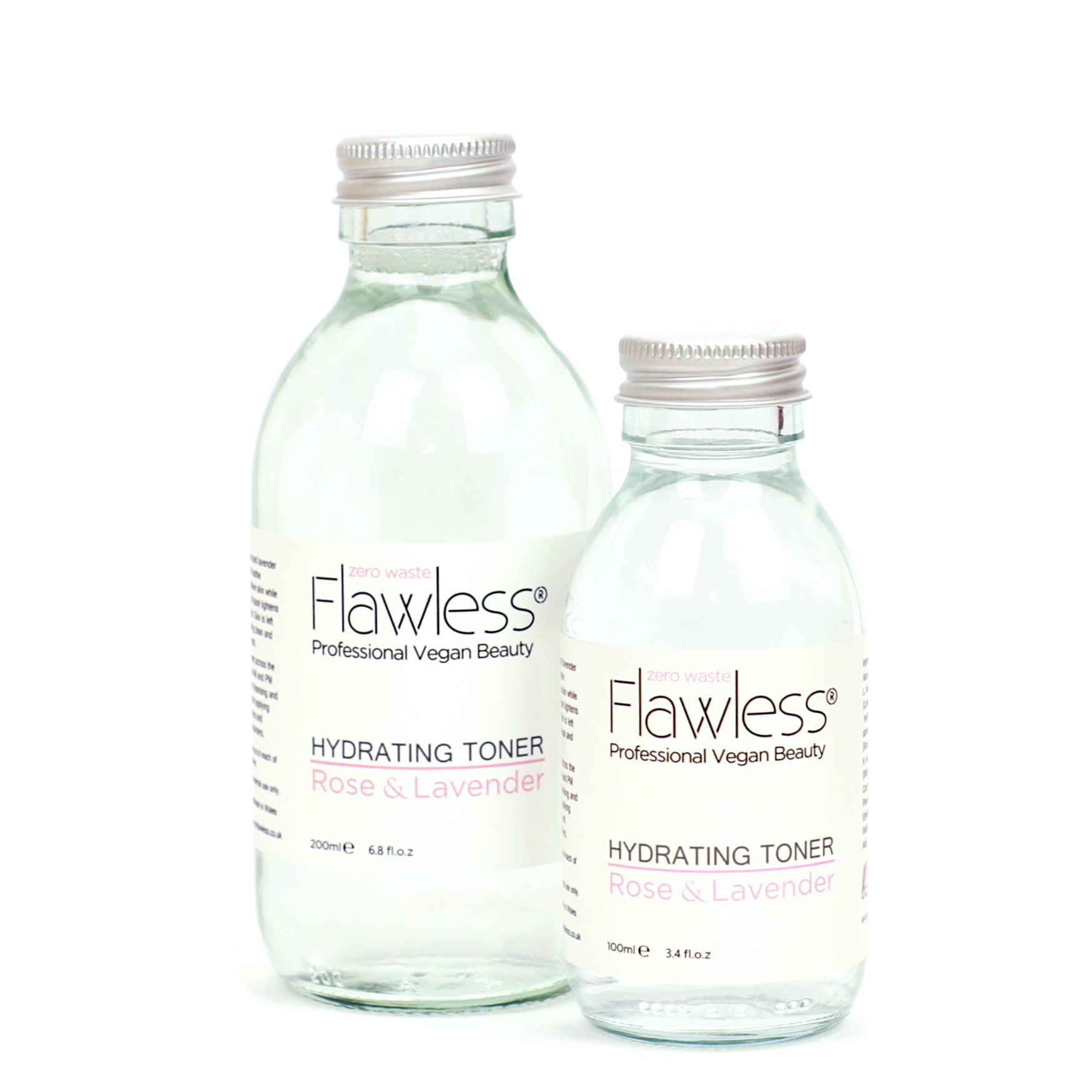 Hydrating Toner in a recycled glass bottle with rose and lavender ingredients, showcasing its eco-friendly packaging.