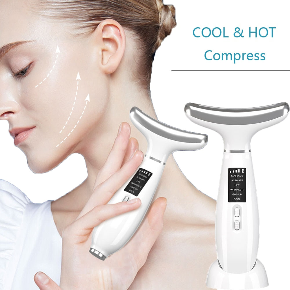 Ice Compress Neck Facial Lifting Device showcasing its ergonomic design and multifunctional features for skin rejuvenation.