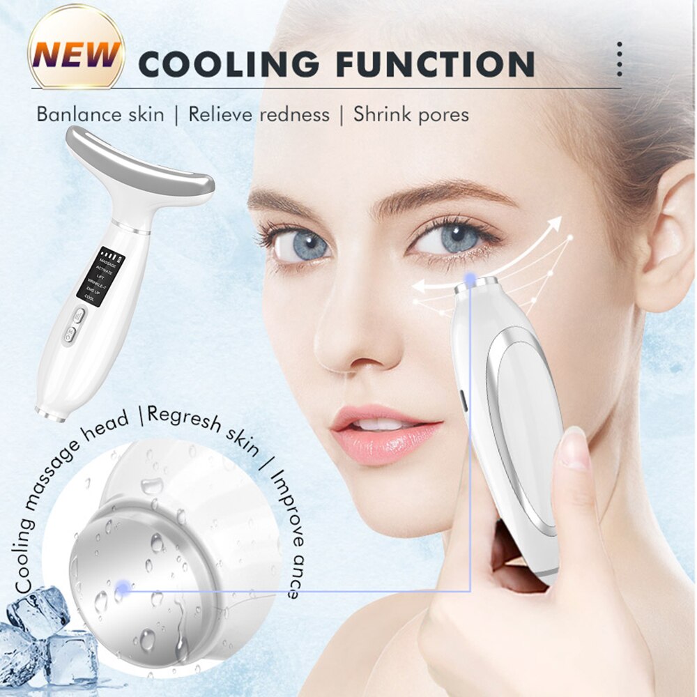 Ice Compress Neck Facial Lifting Device showcasing its ergonomic design and multifunctional features for skin rejuvenation.