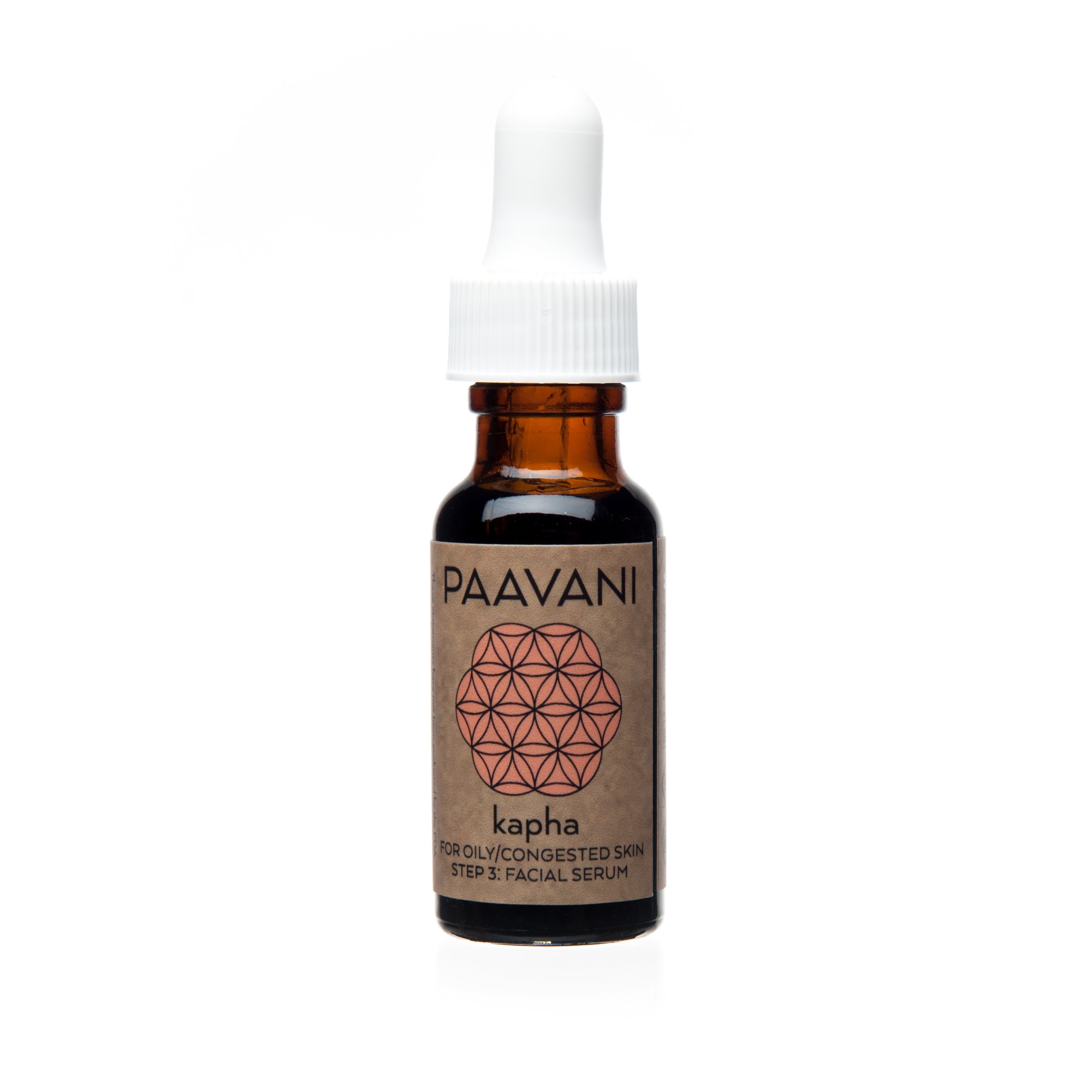 Kapha Serum in a glass bottle, showcasing its organic ingredients and lightweight texture for balanced skin.