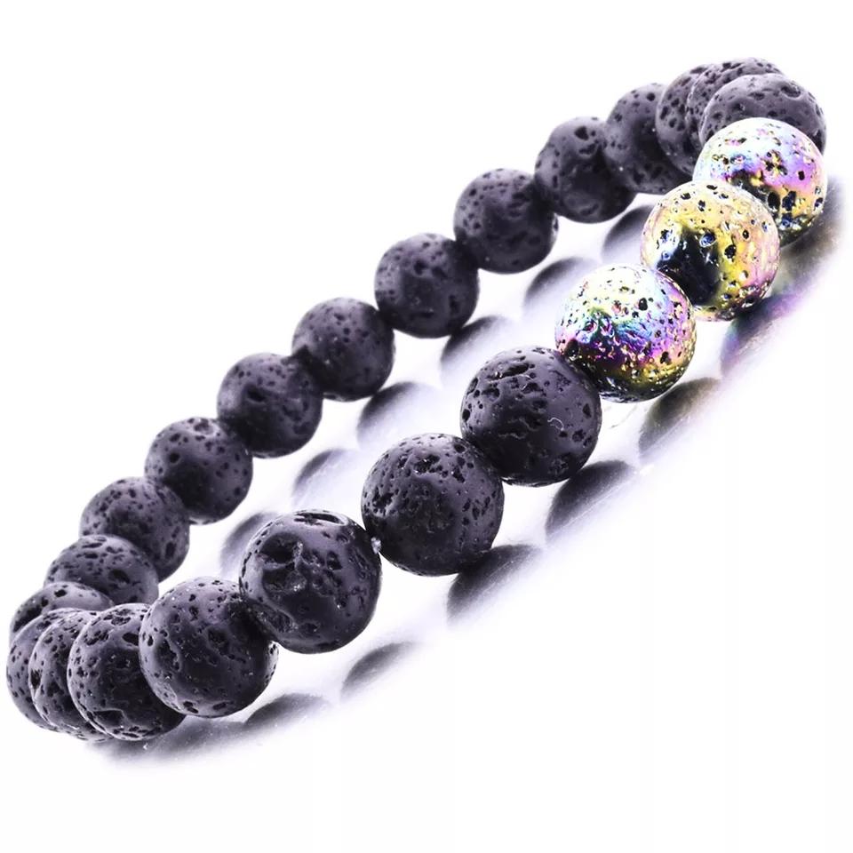 A stylish Lava Stone Essential Oil Bracelet featuring genuine lava stones, perfect for aromatherapy and promoting positivity.