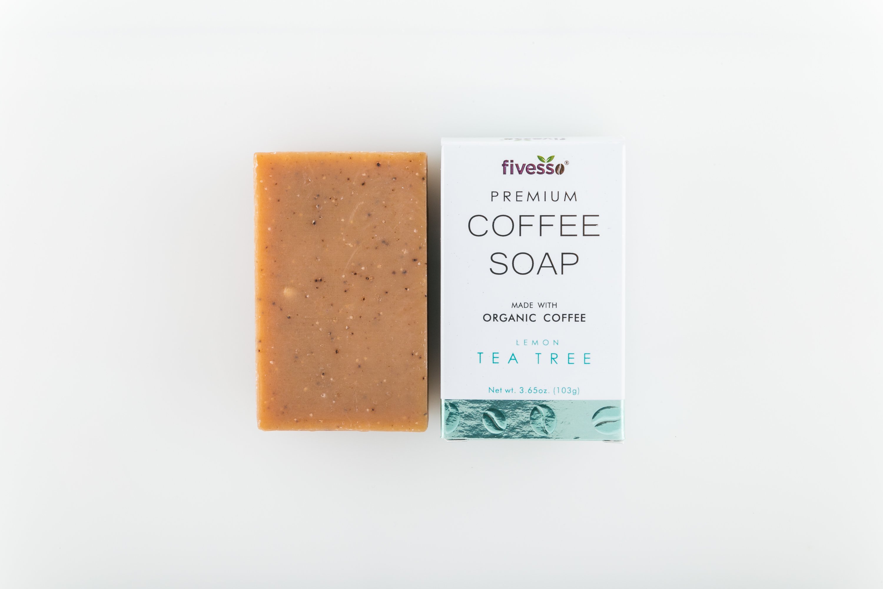 Lemon Tea Tree Premium Coffee Soap Bar showcasing its organic ingredients and rich texture, perfect for exfoliating and cleansing.