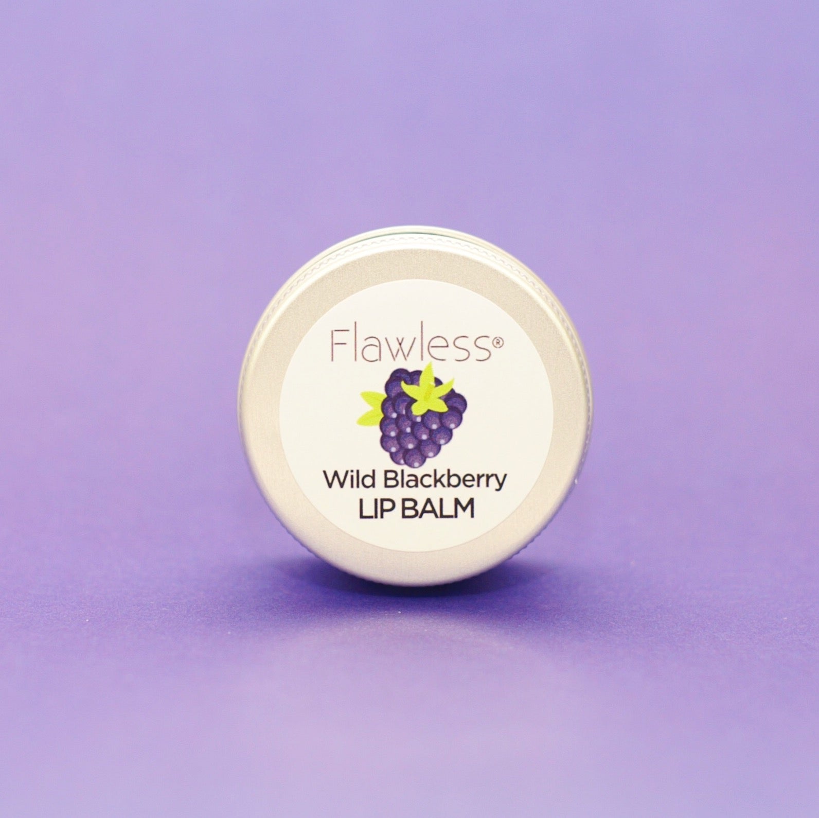 Wild Blackberry Lip Balm in a 15g recycled aluminum tin, showcasing its fruity flavor and natural ingredients.