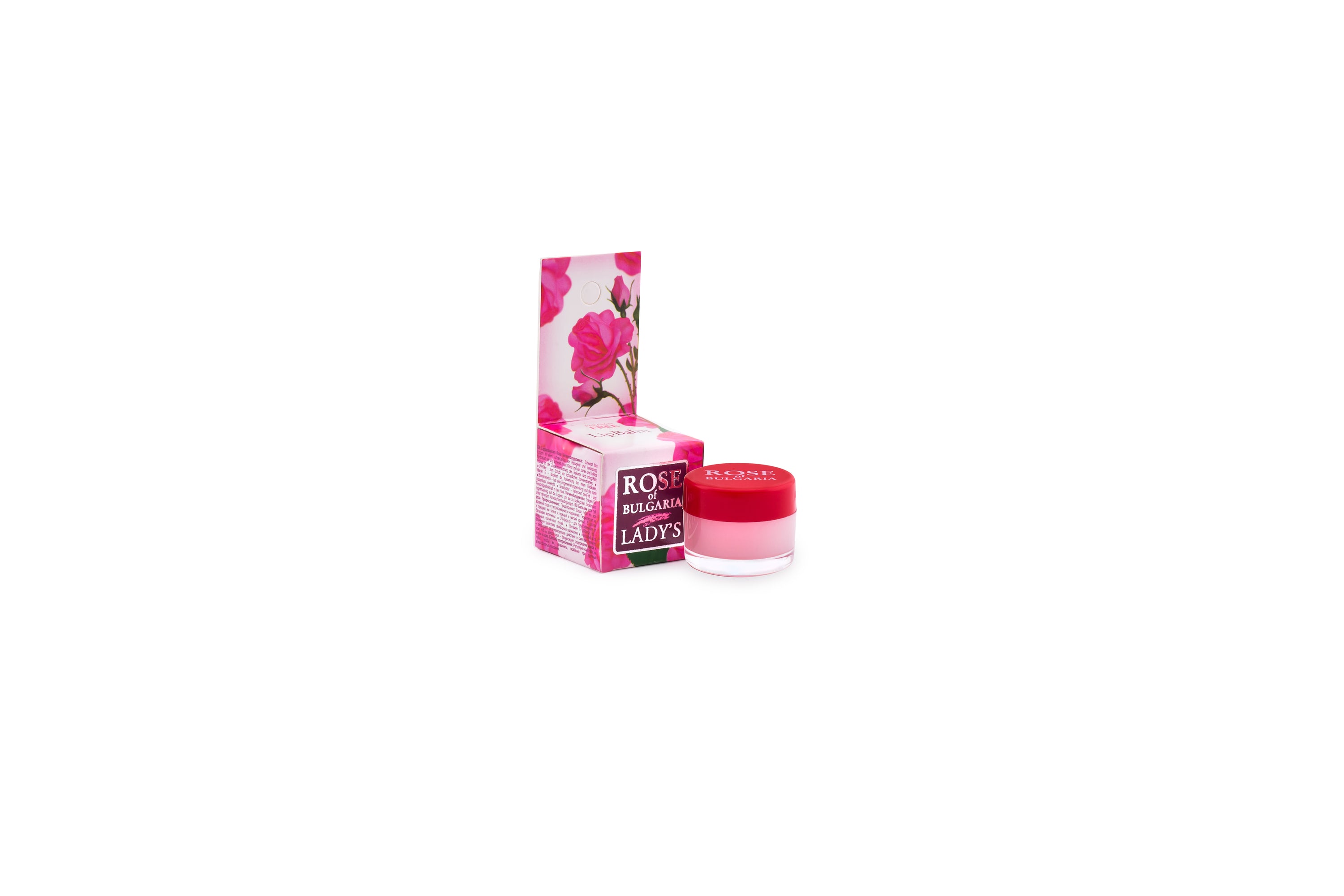 Rose of Bulgaria Lip Balm with rose water in a 5 ml container, showcasing its natural ingredients and elegant packaging.