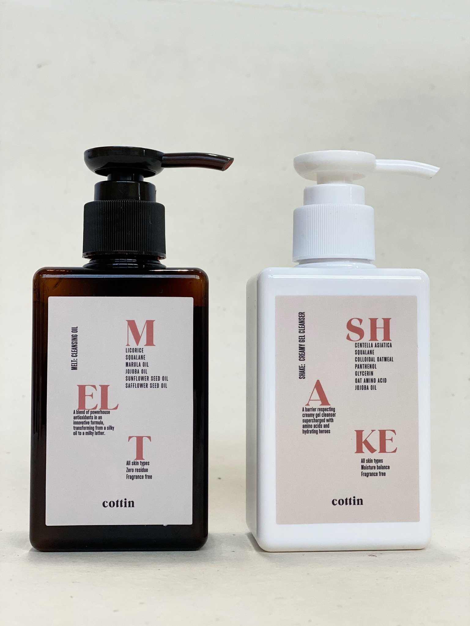 MELTSHAKE Cleansing Duo featuring a hydrating cleansing oil and a soothing creamy gel cleanser in elegant packaging.