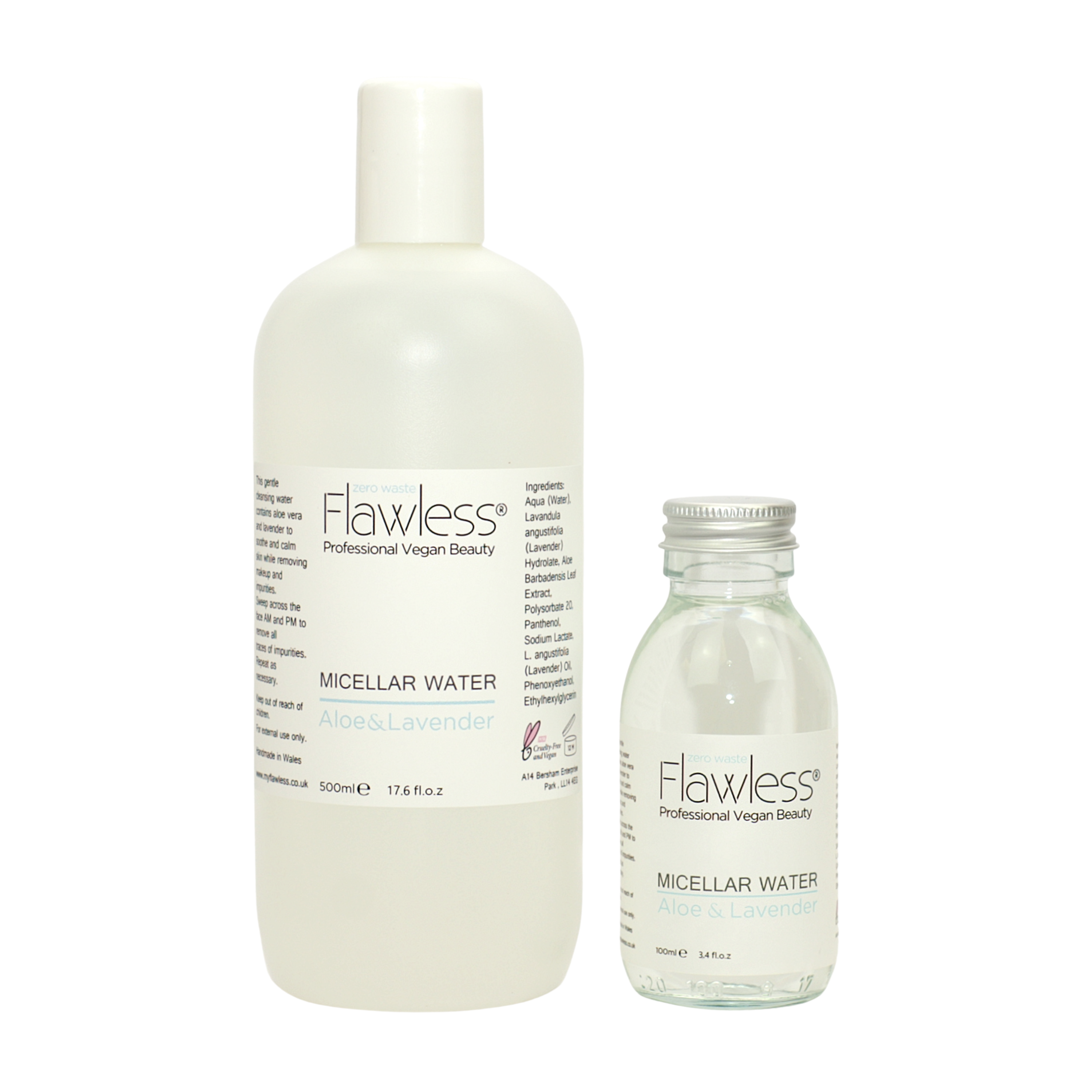 500ml Micellar Water Refill bottle with Aloe and Lavender, designed for eco-friendly skincare.