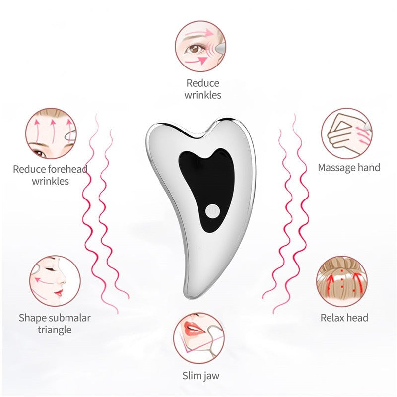 Micro-current Face Electric Guasha Massager Machine with LCD screen and ergonomic design for facial rejuvenation.