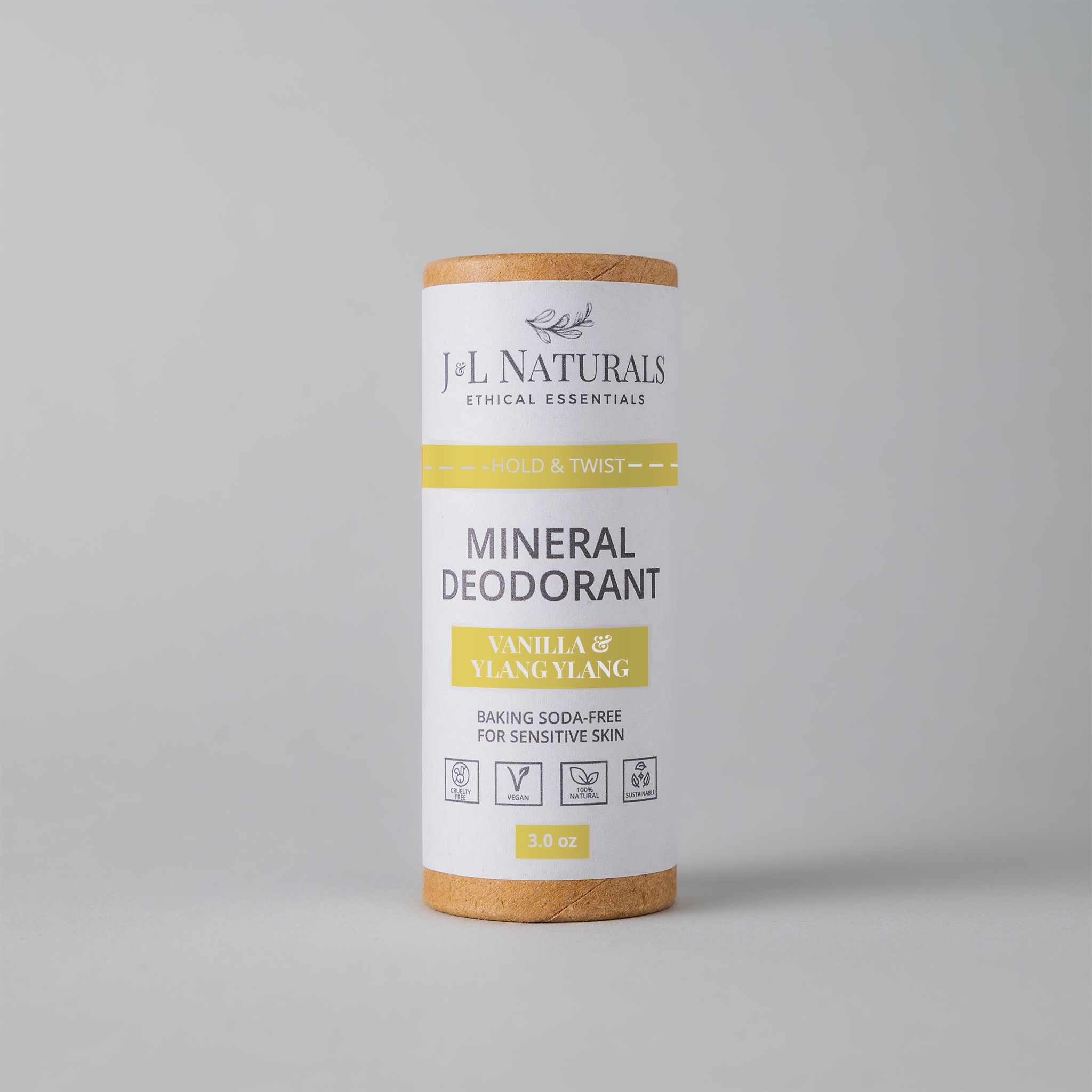 Mineral baking soda-free deodorant stick with a smooth application, suitable for sensitive skin.