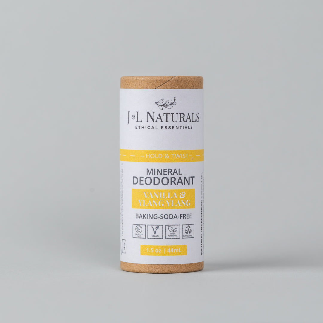 Mineral baking soda-free deodorant stick with a smooth application, suitable for sensitive skin.