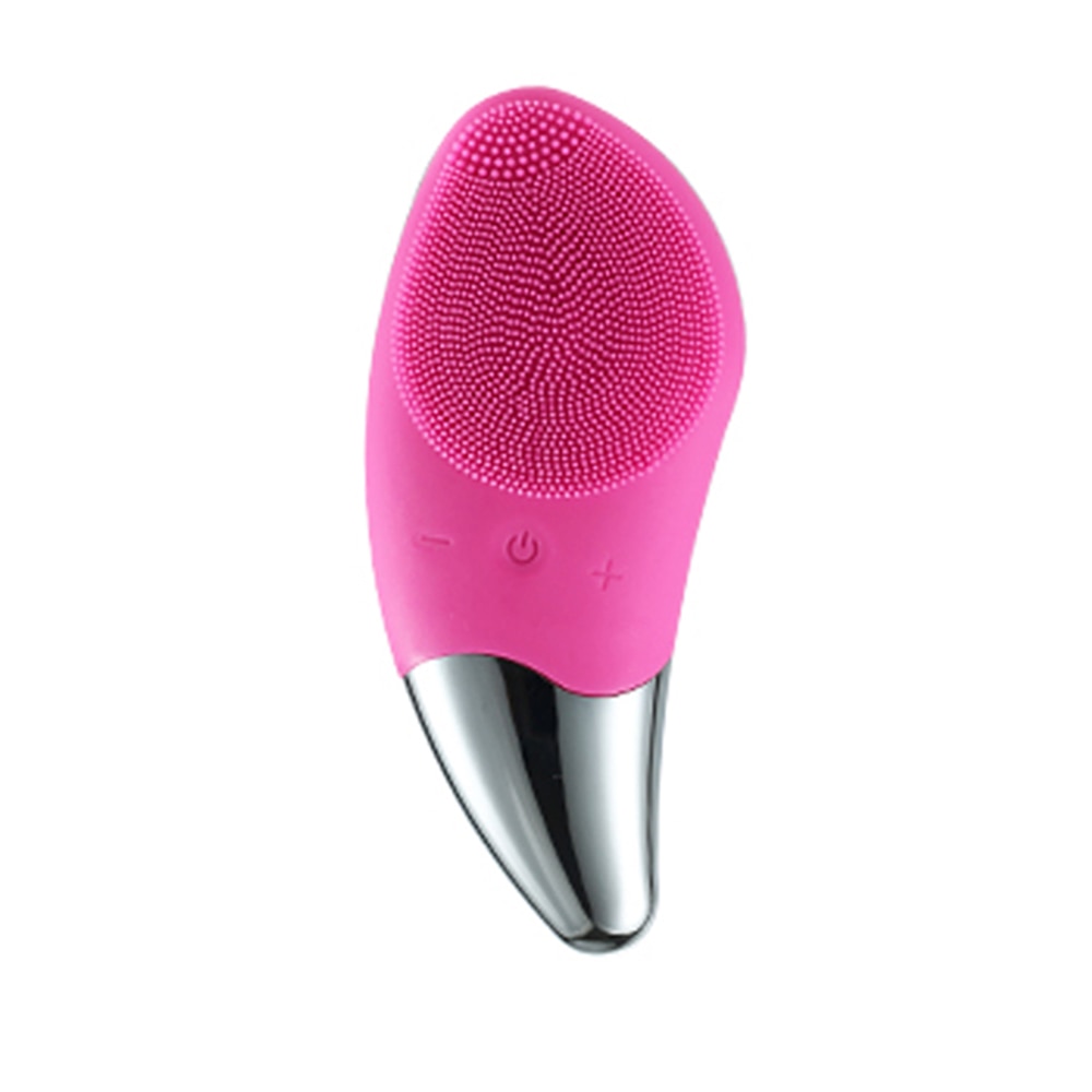 Mini Electric Facial Cleansing Brush in pink color, showcasing its sleek design and soft bristles for deep pore cleansing.