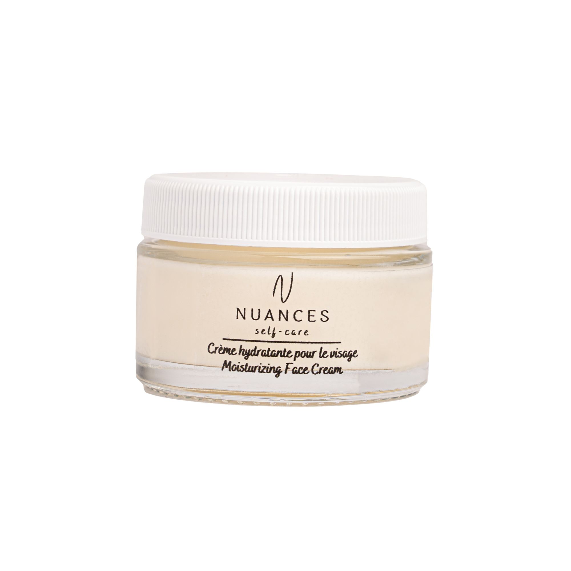 Moisturizing Face Cream in a sleek jar, showcasing its rich texture and natural ingredients like niacinamide and jojoba oil.