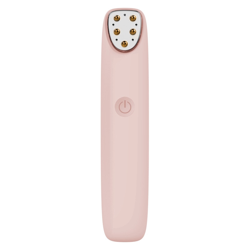 Multi-functional RF Eye Massager in pink color, designed for reducing wrinkles and dark circles around the eyes, featuring a sleek and ergonomic design.