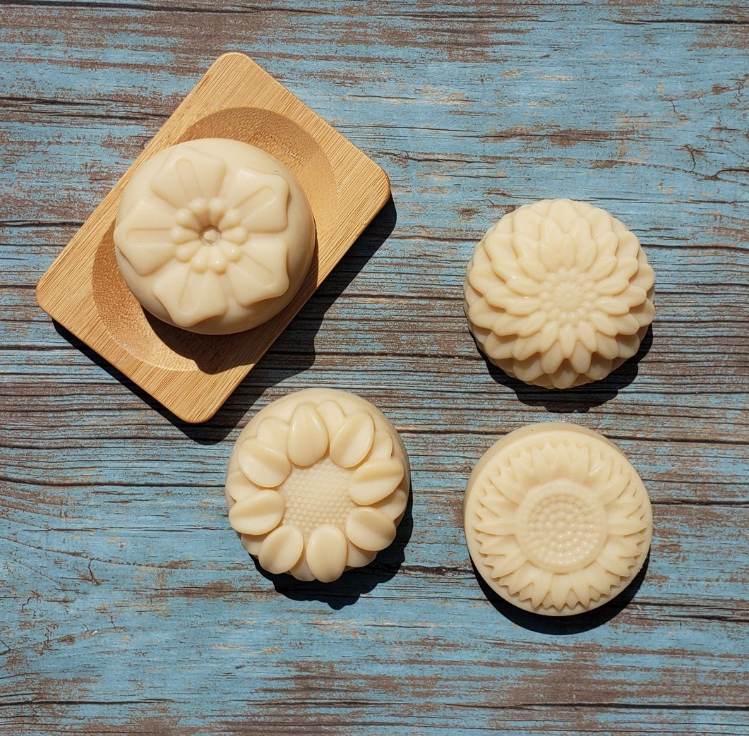 Natural Handmade Shampoo Bar with lavender and chamomile, showcasing its unique texture and artisanal design.