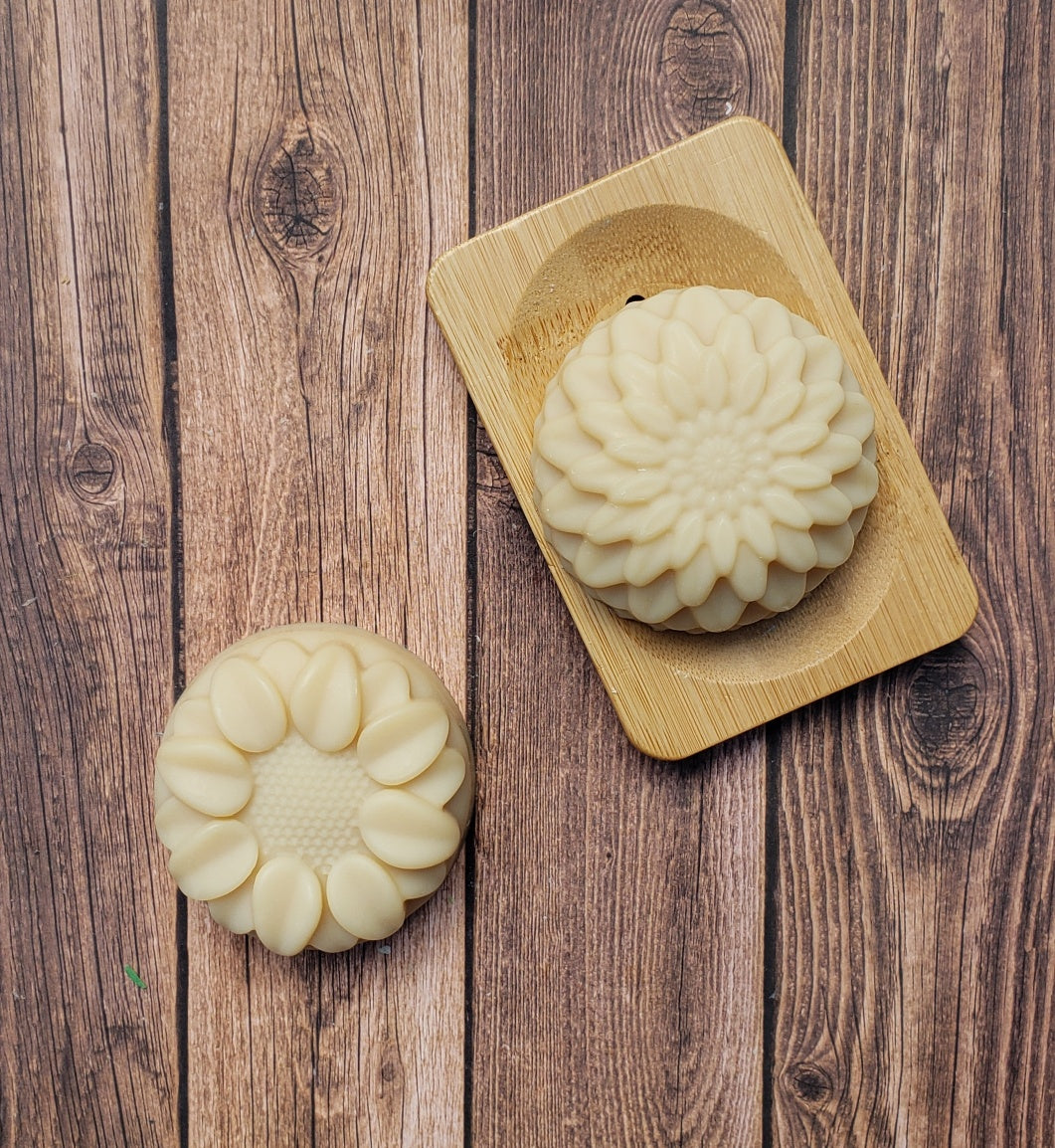 Natural Handmade Shampoo Bar with lavender and chamomile, showcasing its unique texture and artisanal design.