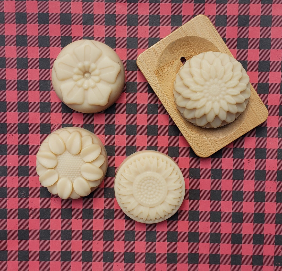 Natural Handmade Shampoo Bar with lavender and chamomile, showcasing its unique texture and artisanal design.