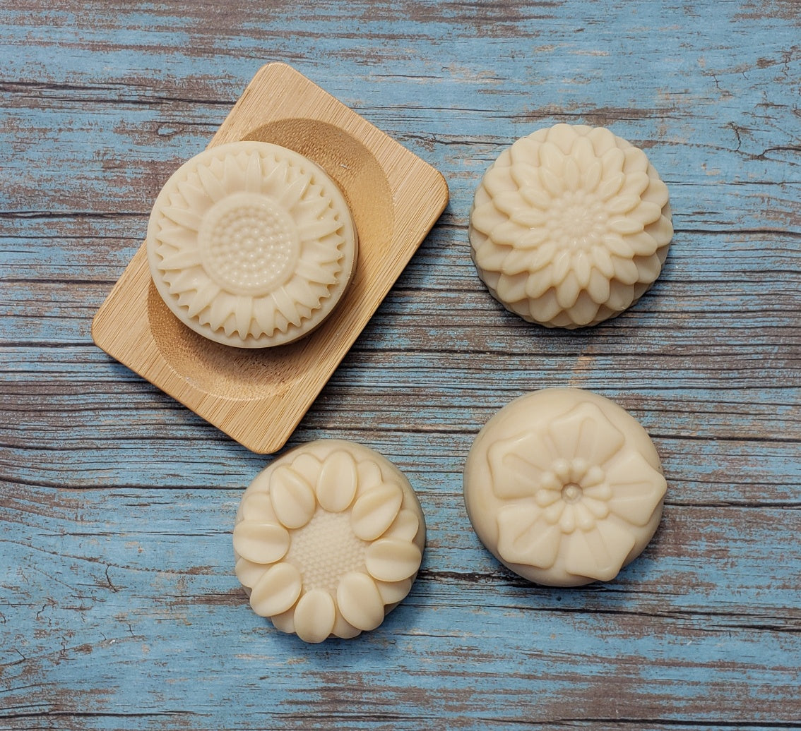 Natural Handmade Shampoo Bar with lavender and chamomile, showcasing its unique texture and artisanal design.