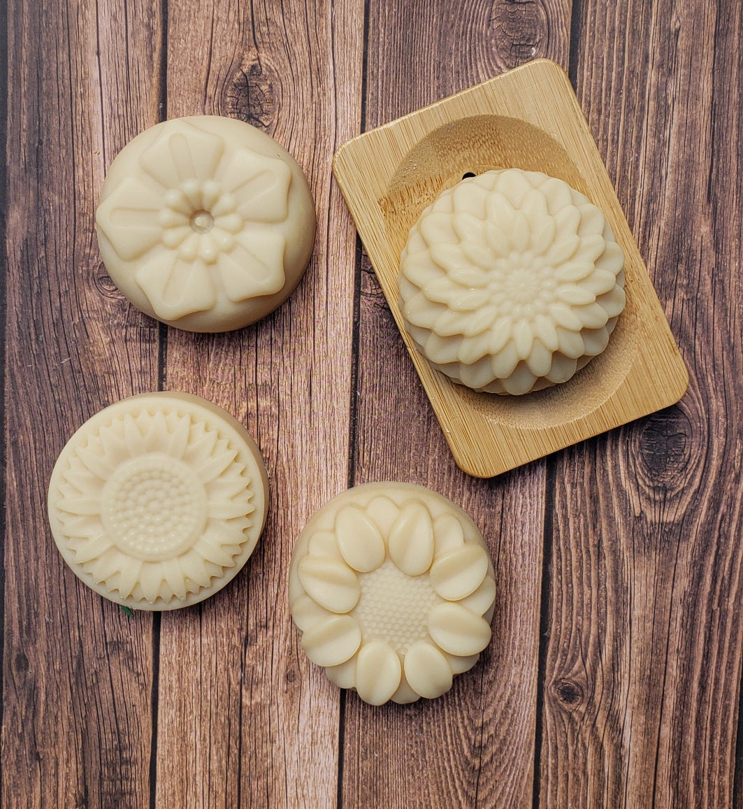 Natural Handmade Shampoo Bar with lavender and chamomile, showcasing its unique texture and artisanal design.