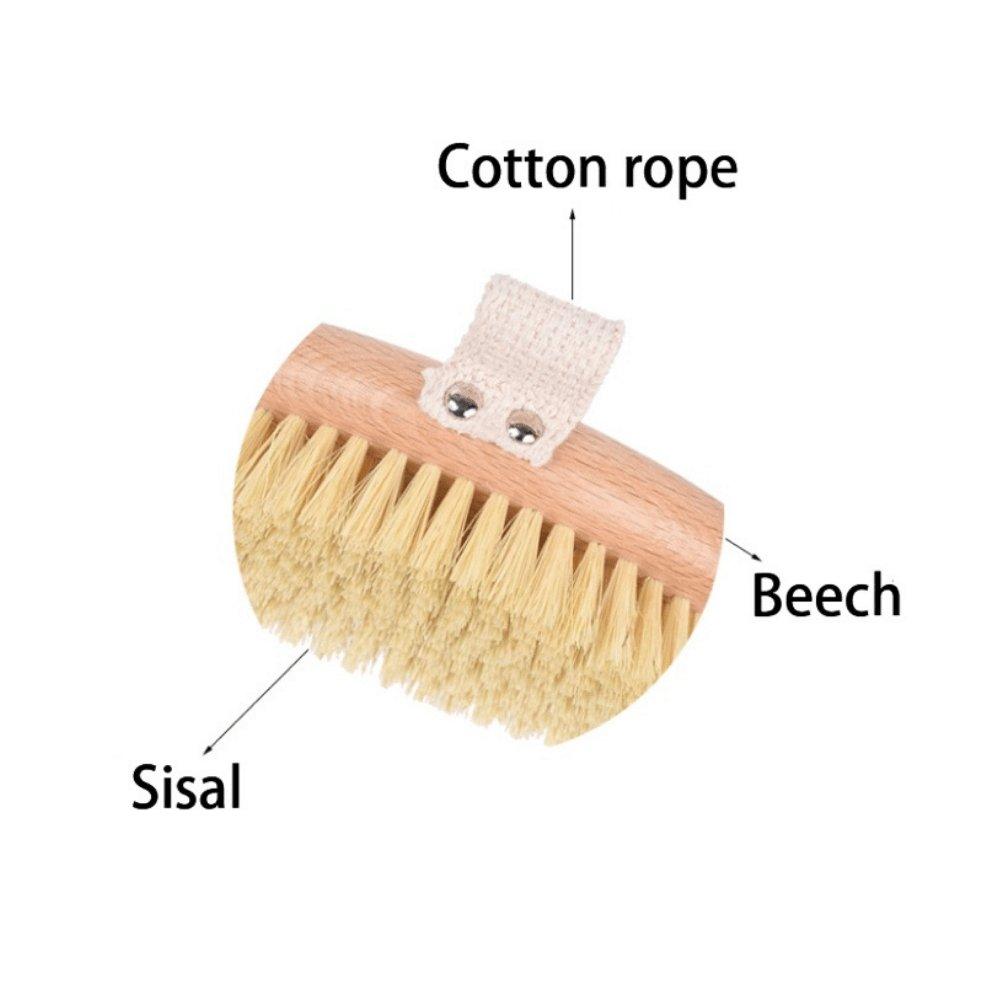 Natural Wood Dry Body Brush made from sustainable beechwood with semi-stiff sisal fibers, ideal for exfoliating skin.