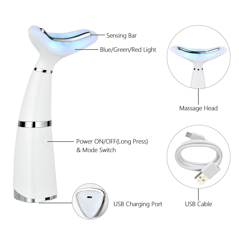 Neck Anti Wrinkle Face Lifting Beauty Device with LED photon therapy, designed for skin rejuvenation and elasticity enhancement.