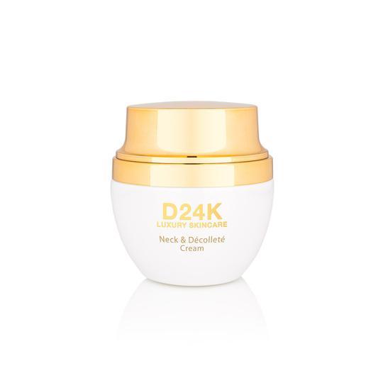 A luxurious Neck & Décolleté Cream in a sleek jar, designed to tighten and rejuvenate skin.