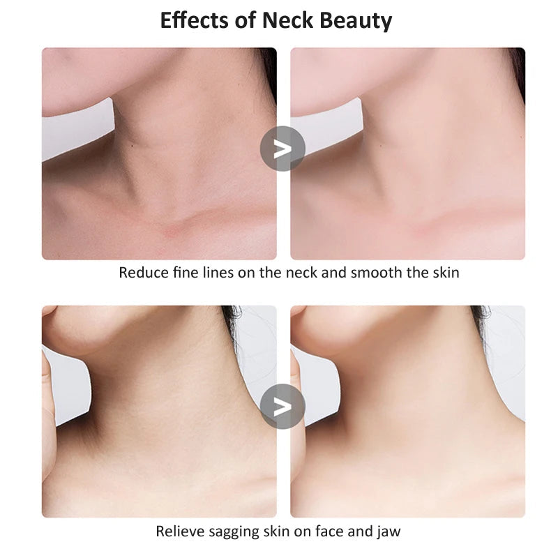 Neck Face Beauty Device EMS Massager for skin tightening and rejuvenation, featuring LED lights and ergonomic design.