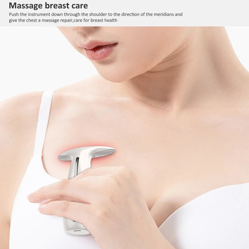 Neck Face Beauty Device EMS Massager for skin tightening and rejuvenation, featuring LED lights and ergonomic design.