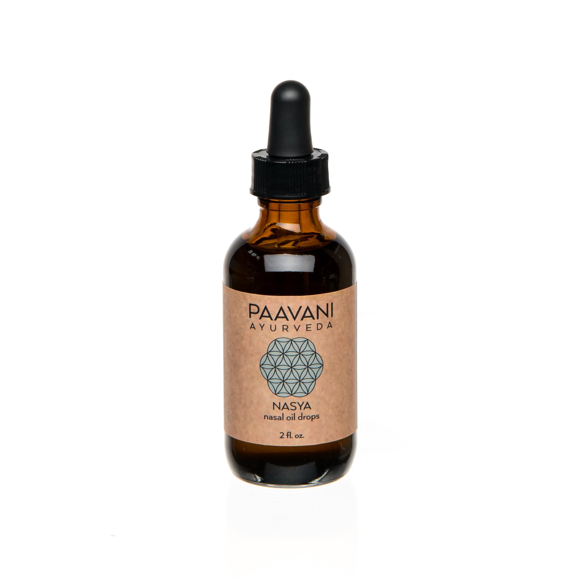 A 2 fl oz glass bottle of Ayurvedic Nose Oil, featuring a blend of herbal ingredients for nasal health and clarity.