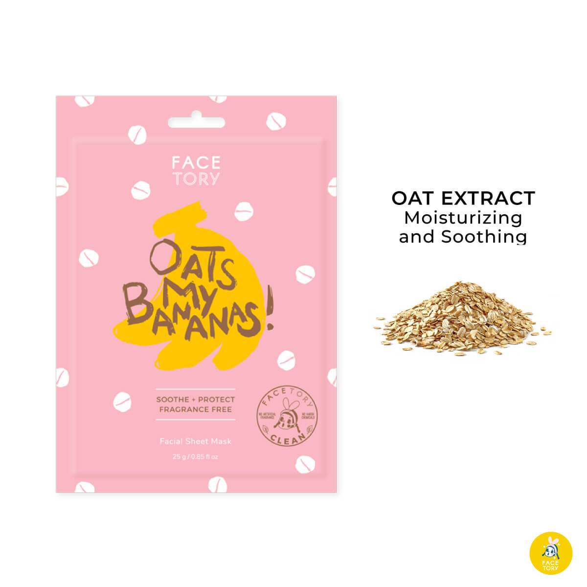 Oats My Bananas Sheet Mask featuring banana fiber and oat extract for soothing skin care.