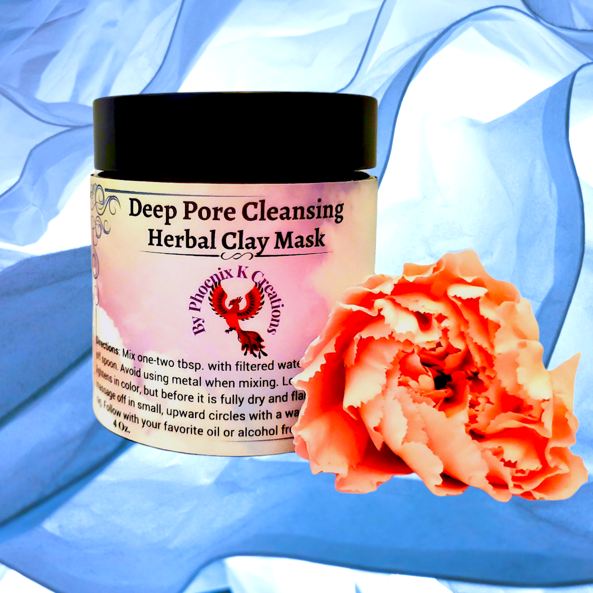 Organic Deep Pore Cleansing Mask in an amber glass jar, showcasing its rich clay and herb blend for skincare.