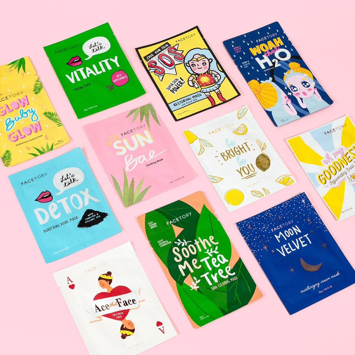 Original 11 Sheet Mask Collection featuring various masks for hydration and rejuvenation, beautifully packaged.