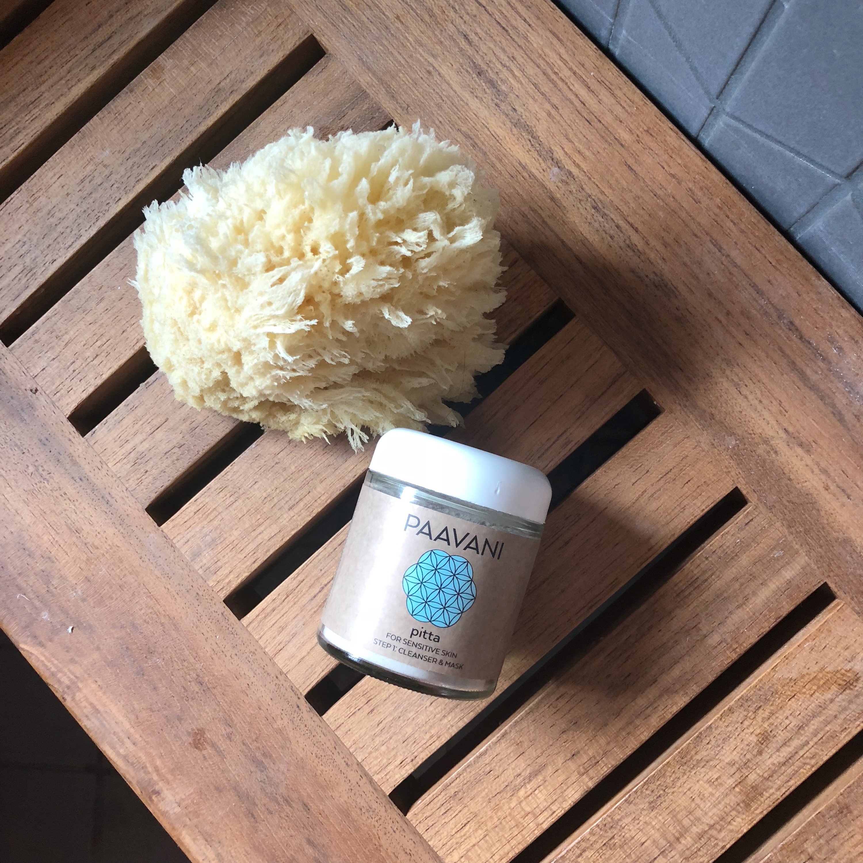 Pitta Cleanser & Mask in a 4 oz glass jar, showcasing its creamy texture and natural ingredients.