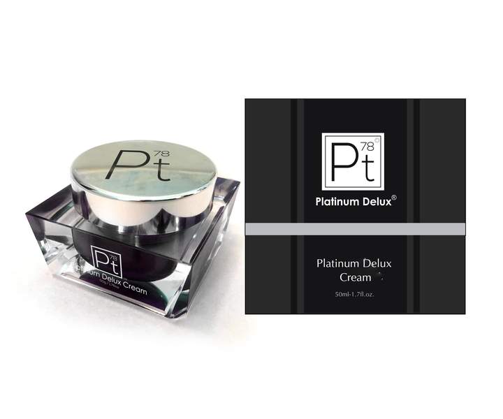 Platinum Delux Cream jar showcasing luxurious skincare with Platinum and Diamond Dust for radiant skin.