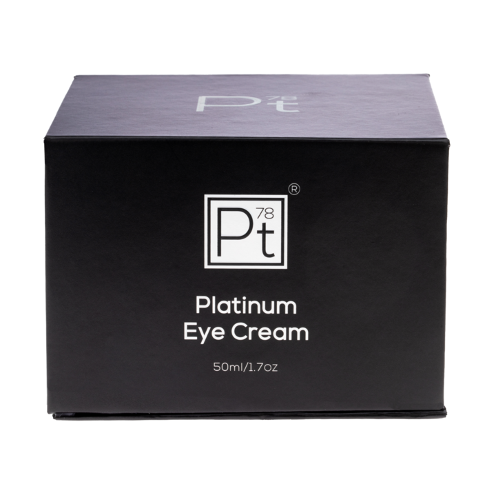 Platinum Eye Cream in a sleek jar, showcasing its luxurious texture and packaging, ideal for reducing dark circles and fine lines.