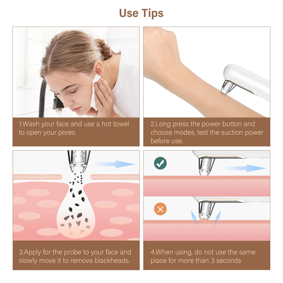 Pore Cleaner Blackhead Remover with multiple probes and USB charging cable, designed for effective acne treatment.