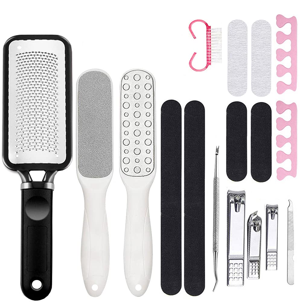 Professional Colossal Foot Rasp Foot File 17 in 1 set showcasing various stainless steel pedicure tools for effective foot care.