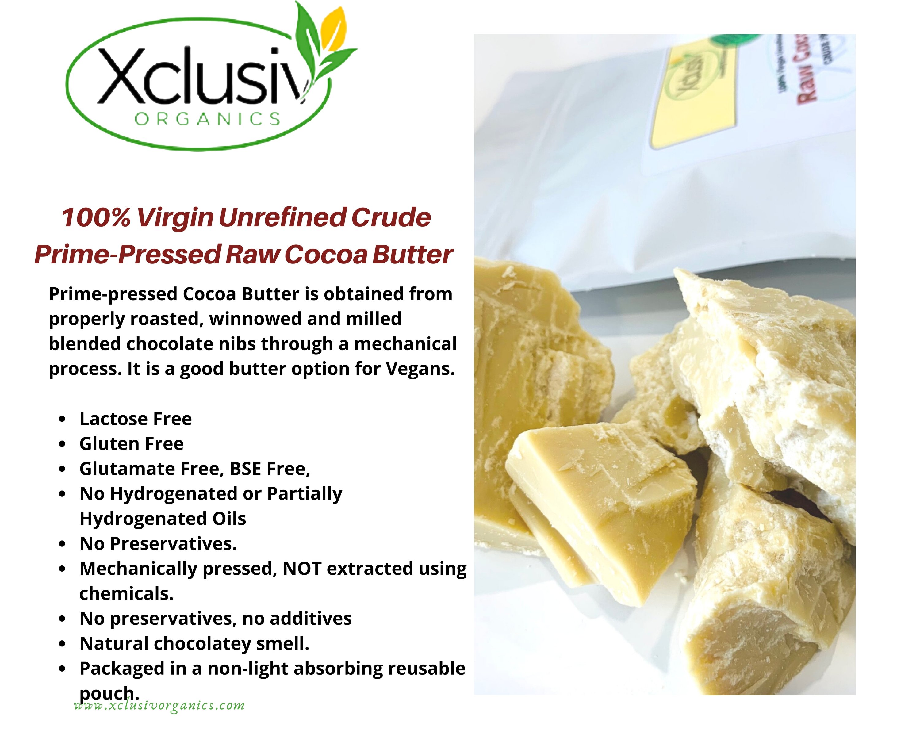 Blocks of Raw Cocoa Butter with a rich chocolatey aroma, pale yellow to light brown color, ideal for skincare and DIY projects.