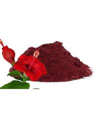 A vibrant red powder mix of hibiscus and ginger, showcasing its rich color and texture, perfect for making natural tea.