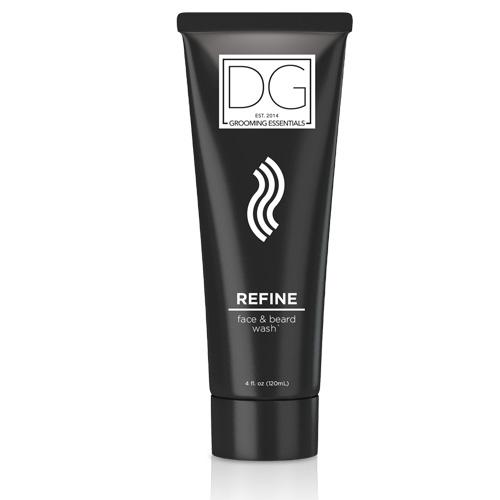 Refine Face & Beard Wash bottle with a clean and modern design, showcasing its nourishing ingredients.