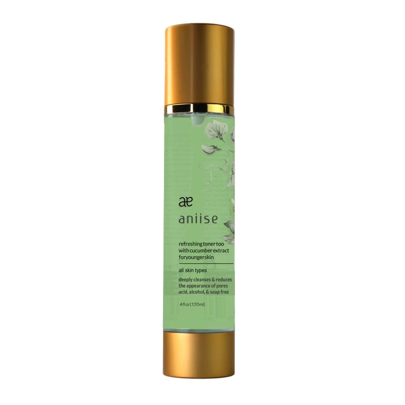 Refreshing Cucumber Extract Facial Toner bottle with natural ingredients, designed for younger skin.