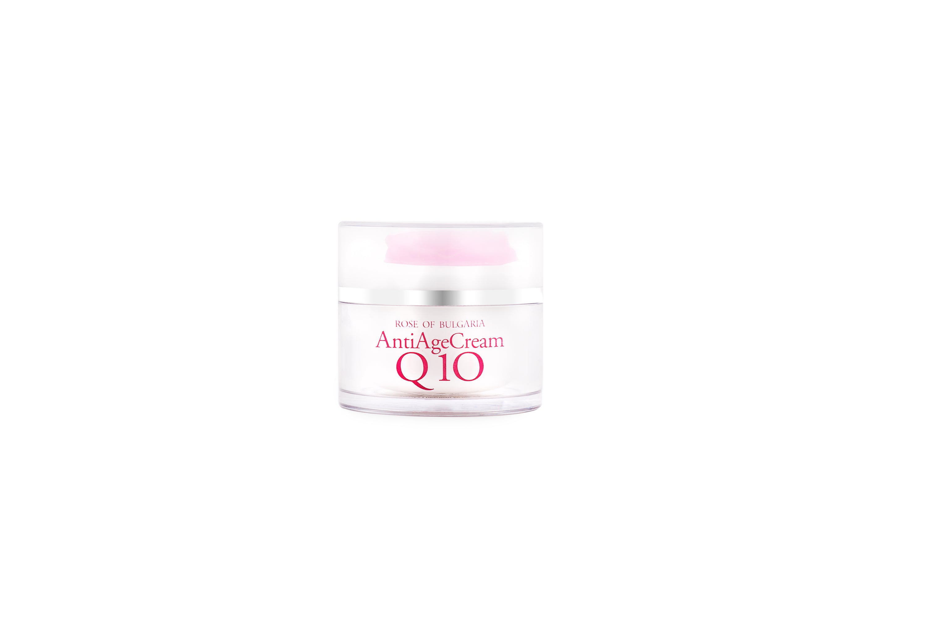 A jar of Biofresh Rejuvenating Face Cream with Rose Water and Q10, showcasing its elegant packaging and rich texture.