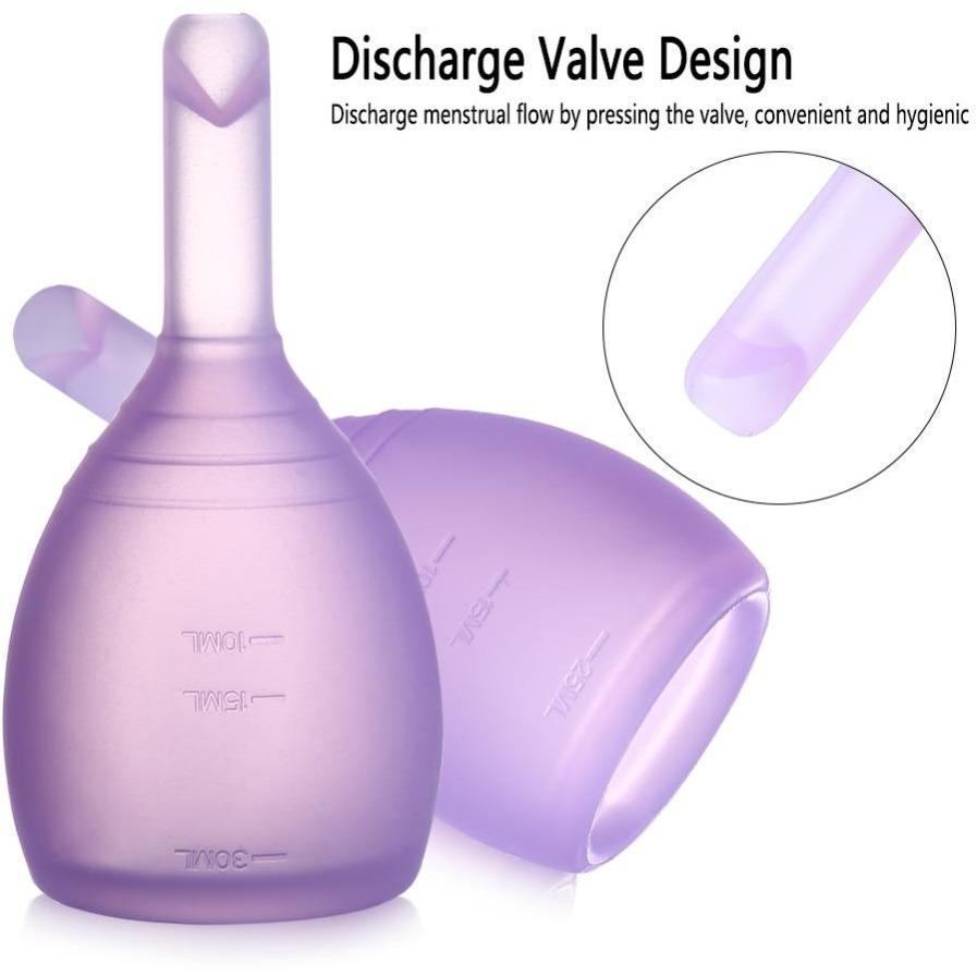 Release Valve Menstrual Cup in a pink carry pouch, showcasing its innovative design and medical-grade silicone material.