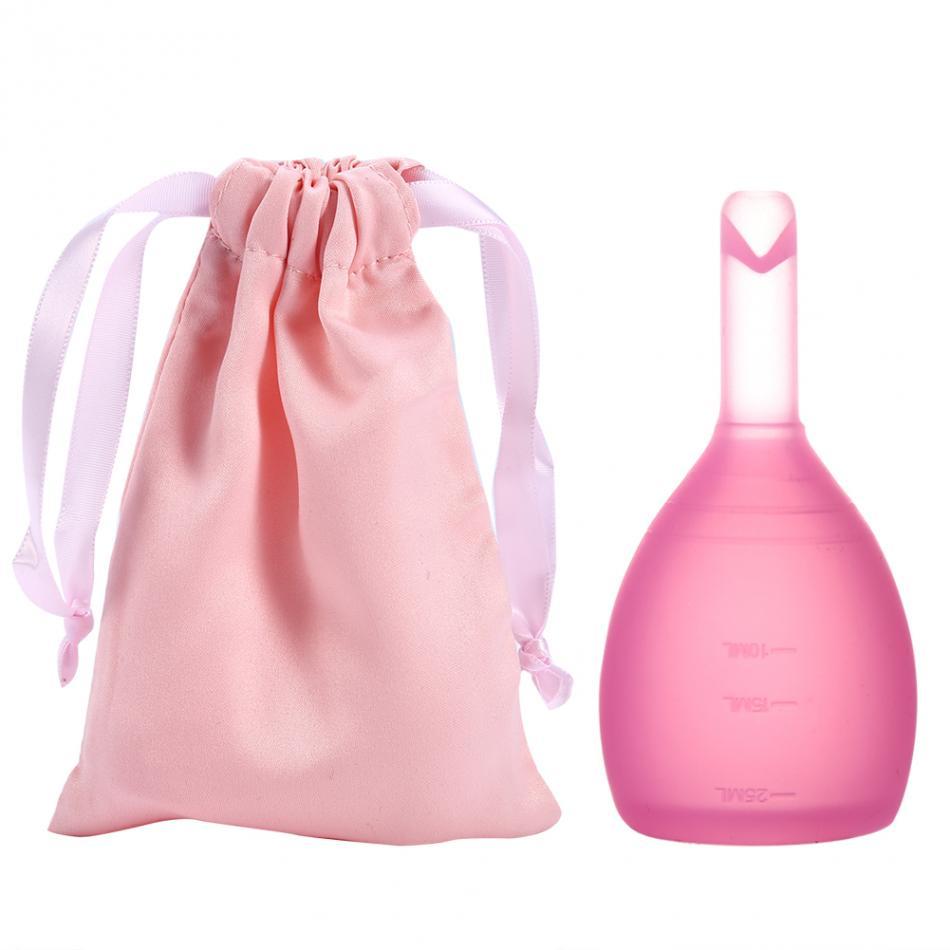 Release Valve Menstrual Cup in a pink carry pouch, showcasing its innovative design and medical-grade silicone material.