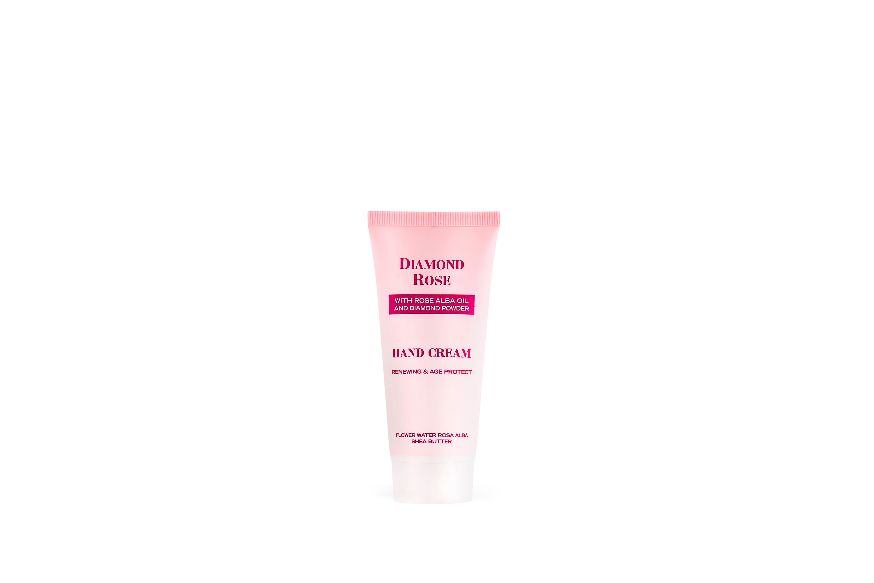 A 50 ml tube of Diamond Rose Biofresh Renewing Hand Cream with floral design, showcasing its luxurious and hydrating properties.