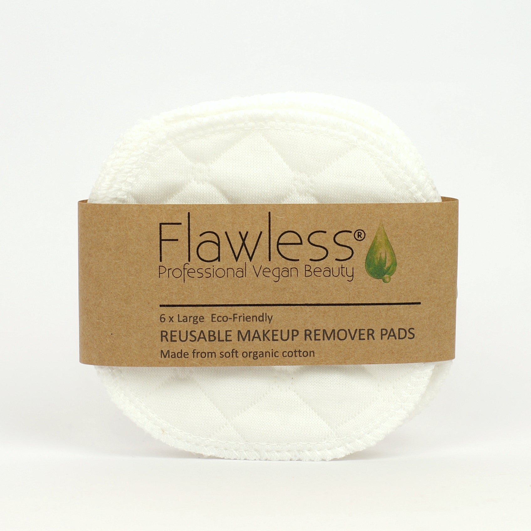 Set of 6 reusable organic cotton makeup remover pads in a natural cotton bag, showcasing their soft texture and eco-friendly design.