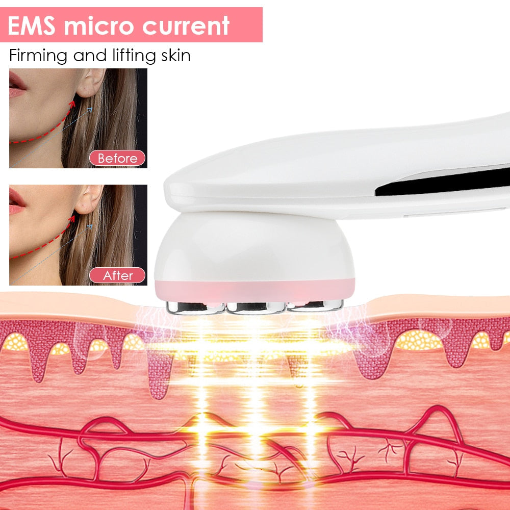 RF EMS Beauty Device showcasing its sleek design and color light features for skin rejuvenation.