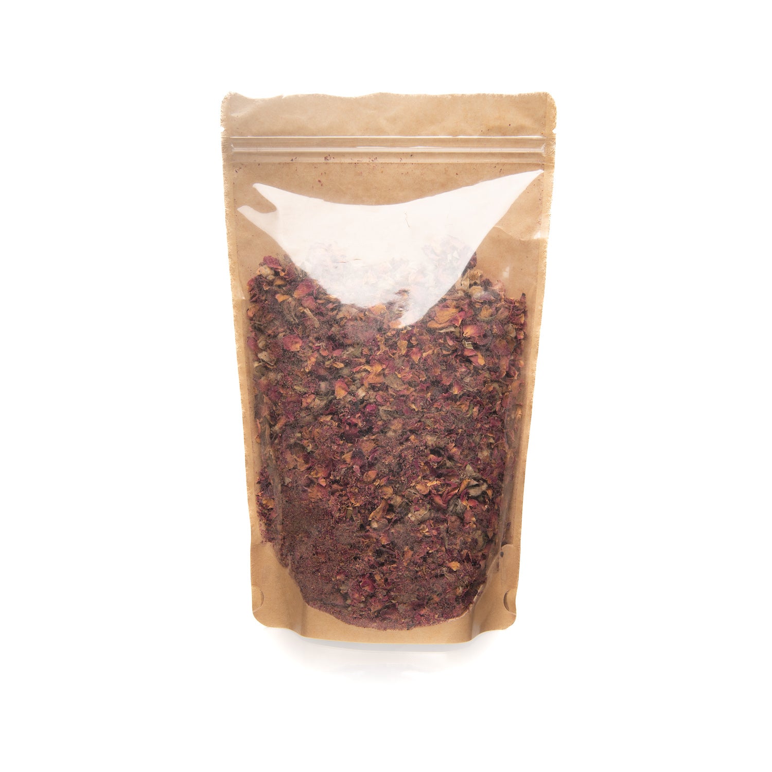 A close-up of vibrant organic dried rose petals, showcasing their rich color and texture, perfect for herbal tea and skincare.