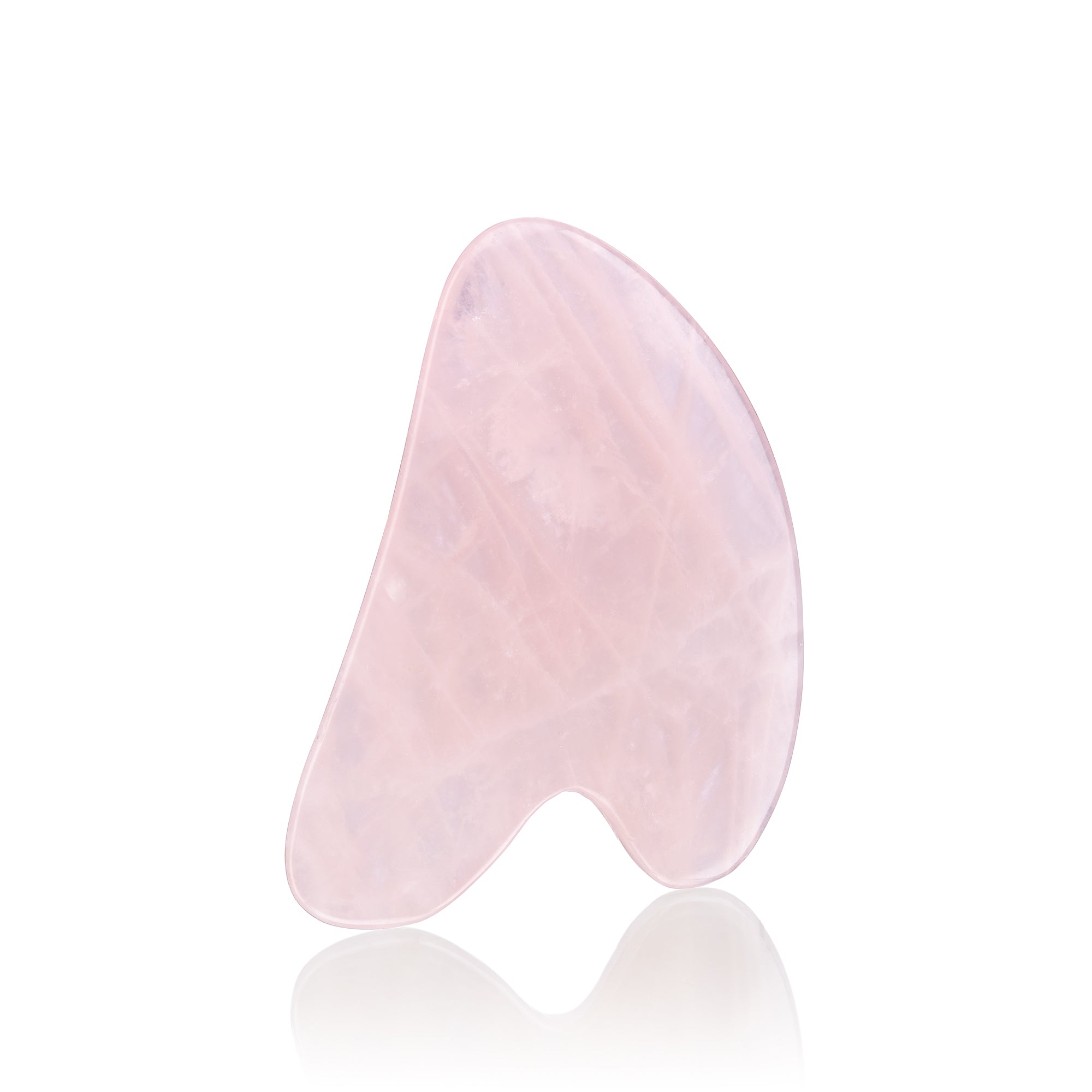 Heart-shaped Rose Quartz Gua Sha tool, showcasing its natural pink hue and unique patterns, perfect for skincare routines.