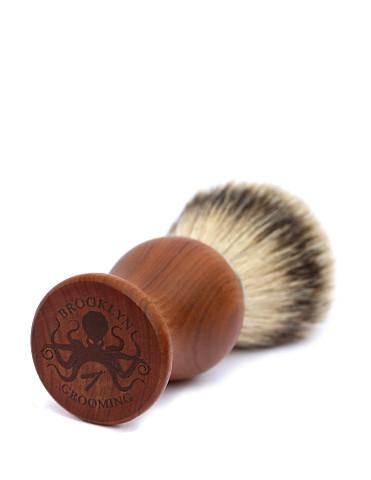 Limited edition Rosewood shaving brush with Super Badger Hair and engraved octopus logo, showcasing its elegant design and craftsmanship.